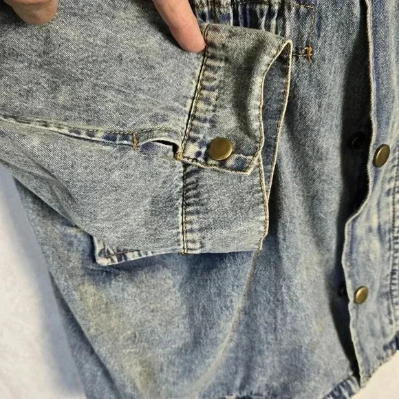 Hayden Los Angeles Women's Denim Jacket Medium Cinch Waist Cargo Blue Distressed - Picture 10 of 13